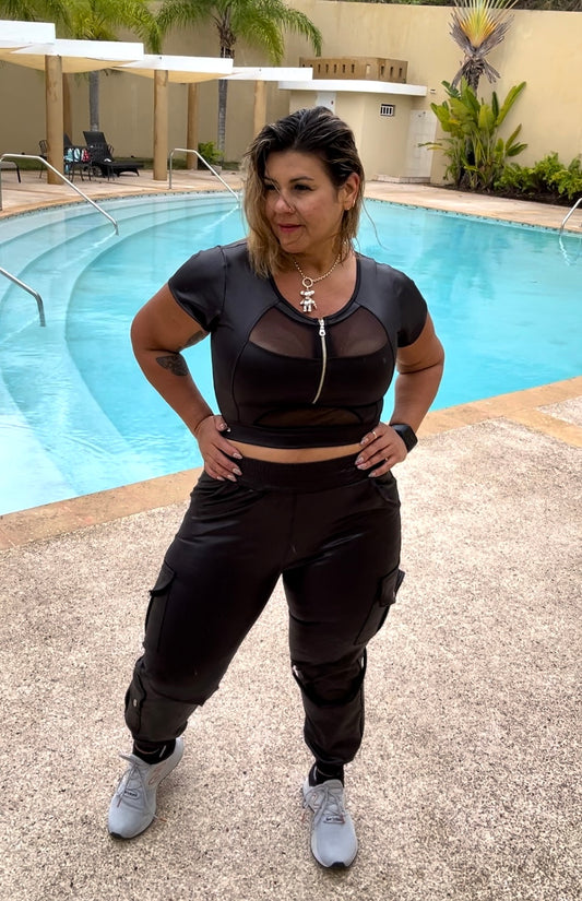 Conjunto Jogger Efecto Cuero 🖤