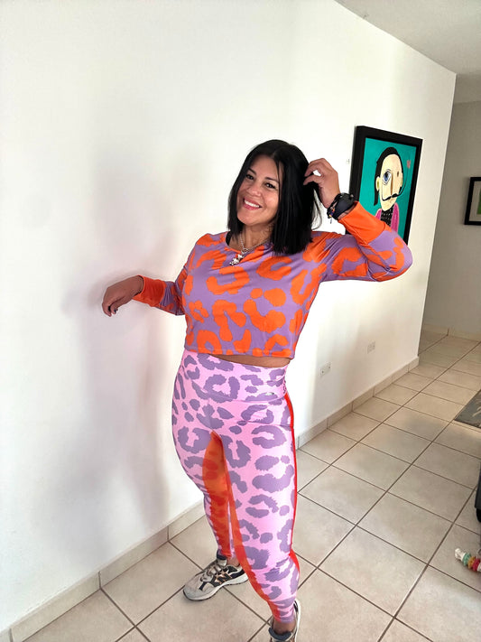 Conjunto Animal Print Naranja/Lila